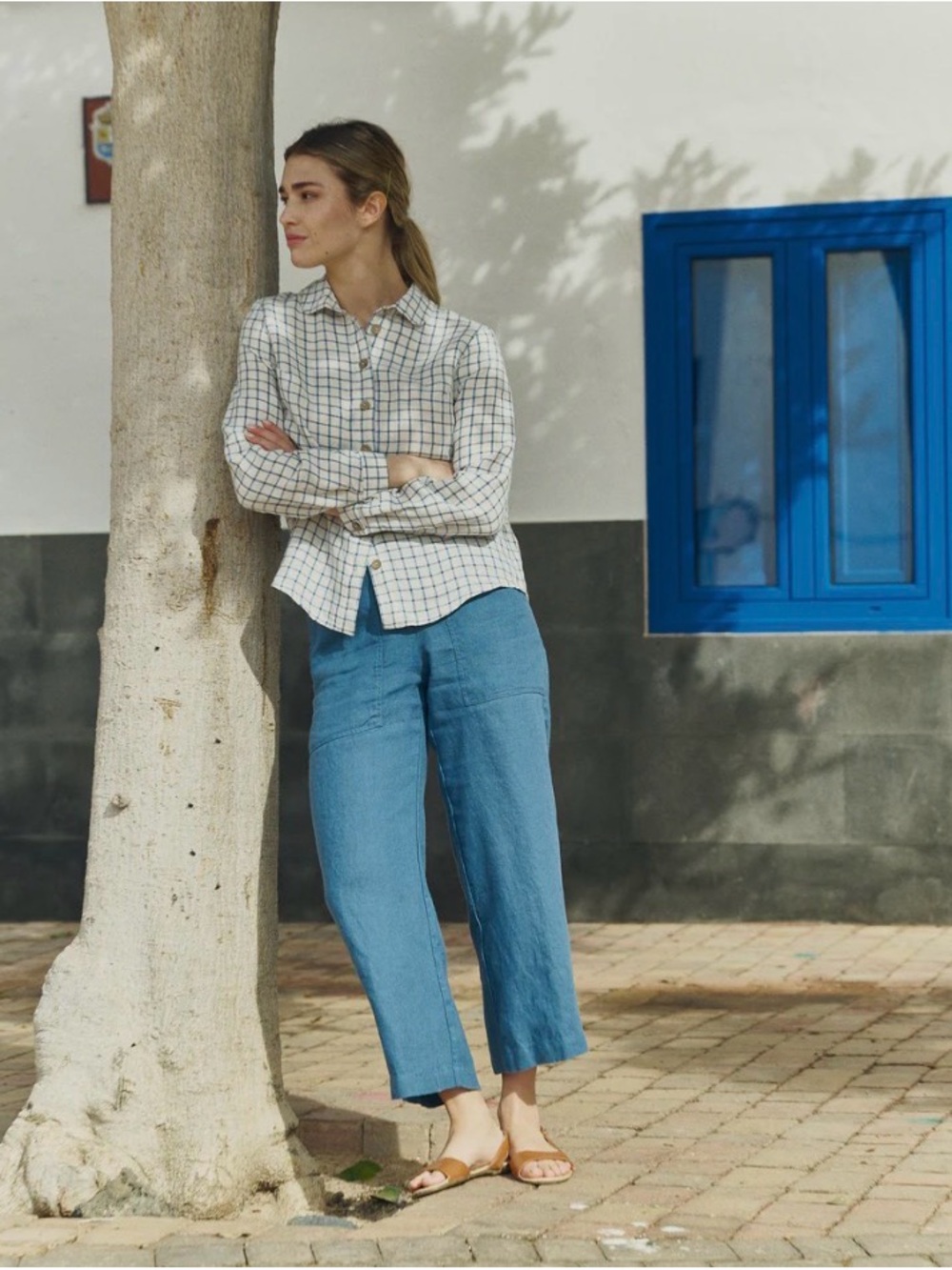 notPERFECTLINEN Light Blue Cropped Wide-Leg Linen Pants NWOT Size Small